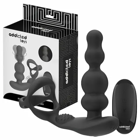 Addicted Toys – anální vibrátor s rotační hlavou a erekčním kroužkem – černý